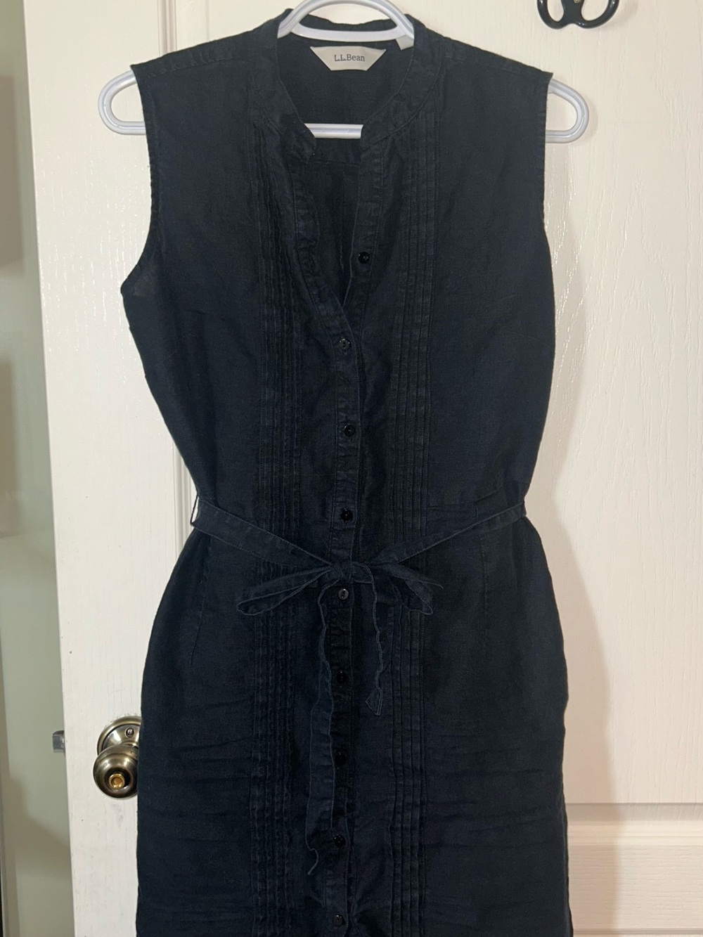 L.L. Bean Black Sleeveless Button-Front Mini Dress